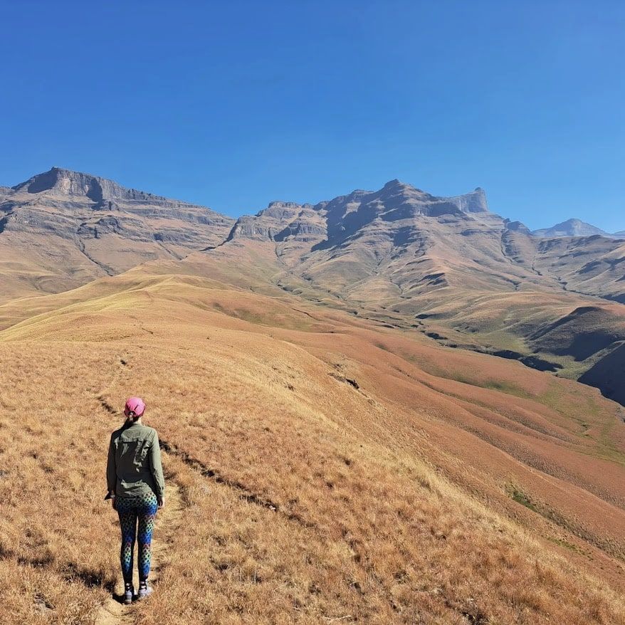 Alex hiking in the Drakensberg
